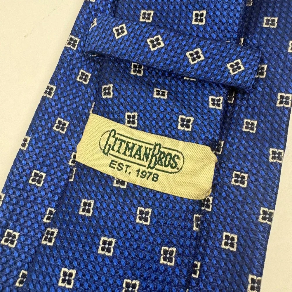 Gitman Bros Tie Mens Tall Blue Silk Geometric Floral Made in USA Business Formal